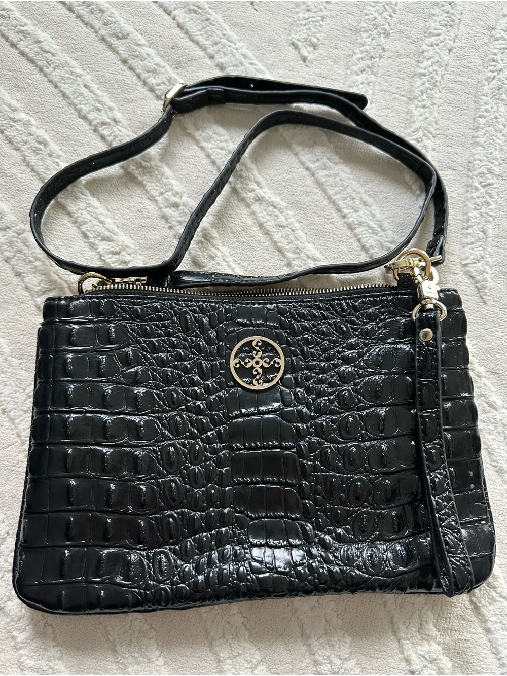 Stauer | Sloane Black Crocodile Embossed Clutch